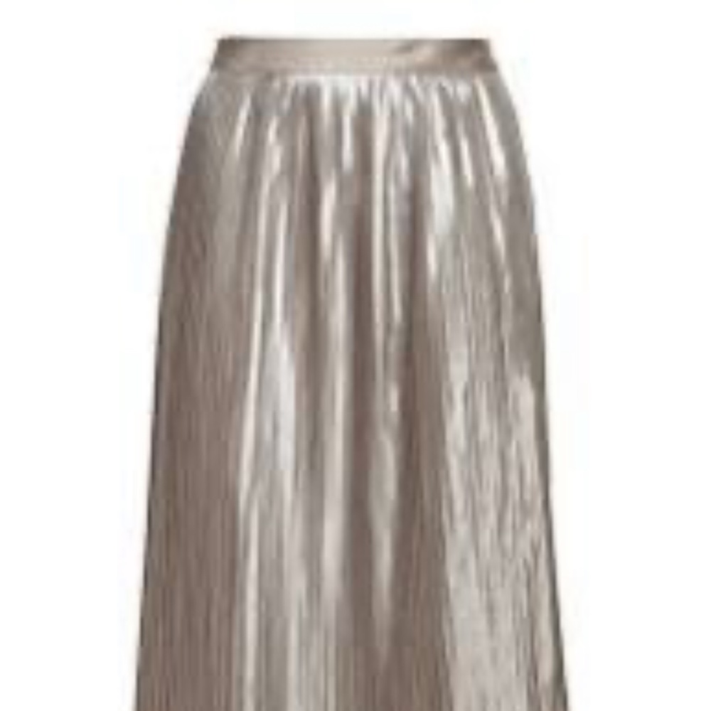 Banana Republic Tan Metallic Pleated Midi Skirt, Size 10 Tall.